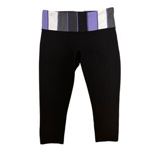 Lululemon Wunder Under Crop Black Leggings With Purple Waistband Size 6 RARE